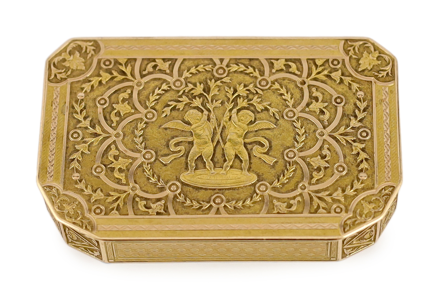 A 19th century Swiss engraved gold table snuff box